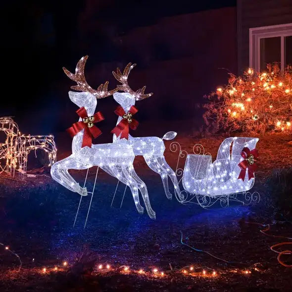 Festive Reindeer & Sleigh LED Set