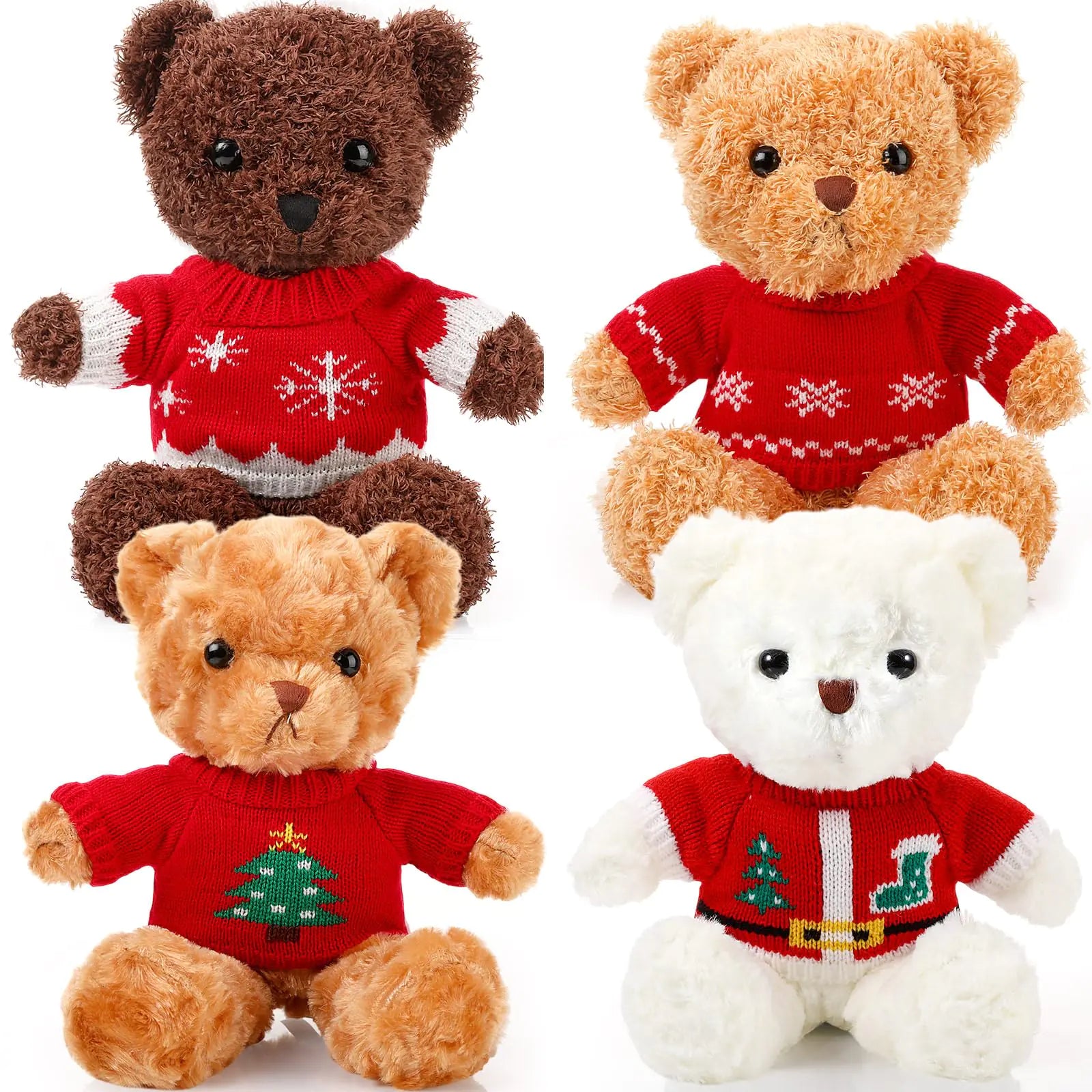 Glimin 4-Pack DIY Plush Christmas Bears with Outfits