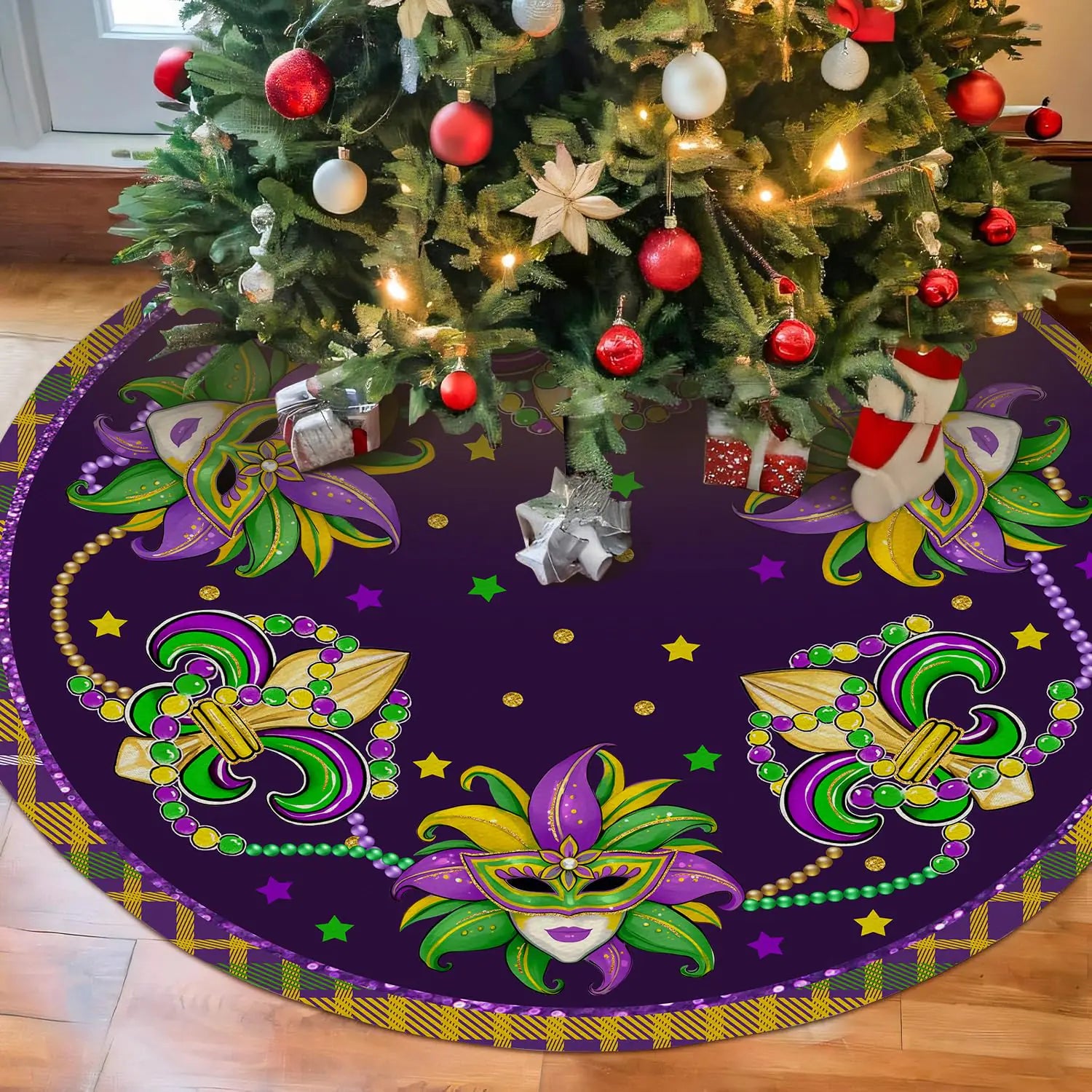 Carnival Charm Mardi Gras Tree Skirt 36in