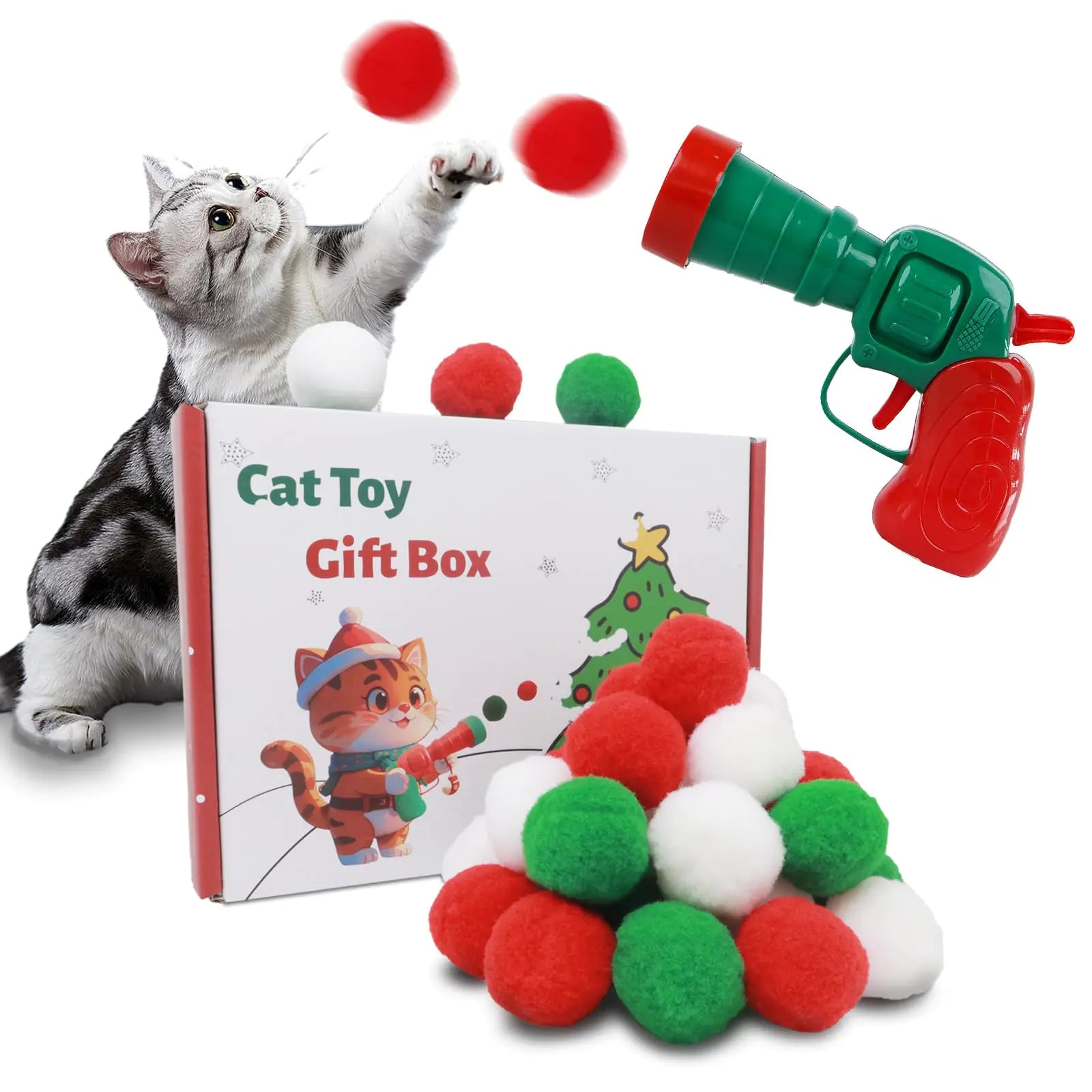 JPTECY Festive Cat Ball Launcher Kit - 31pcs