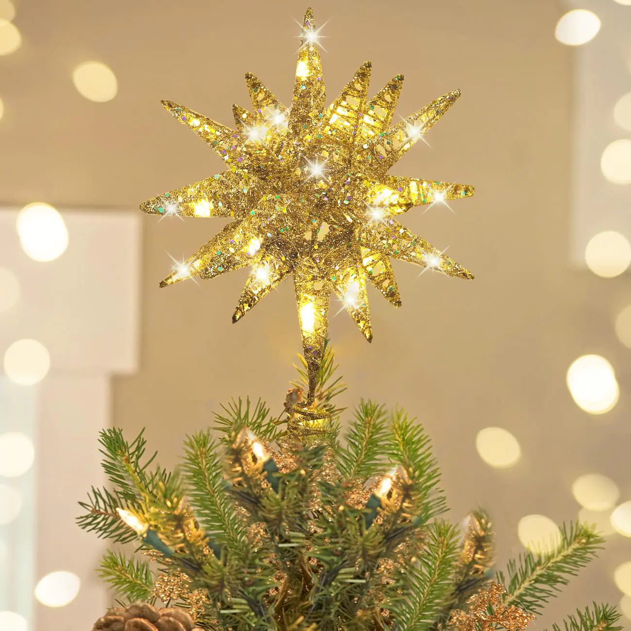 Champagne Star Light-up Christmas Tree Topper