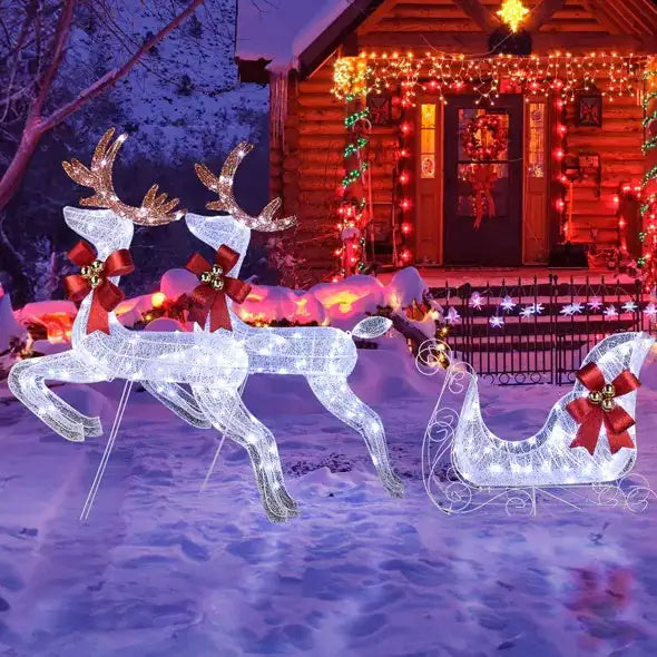 Festive Reindeer & Sleigh LED Set