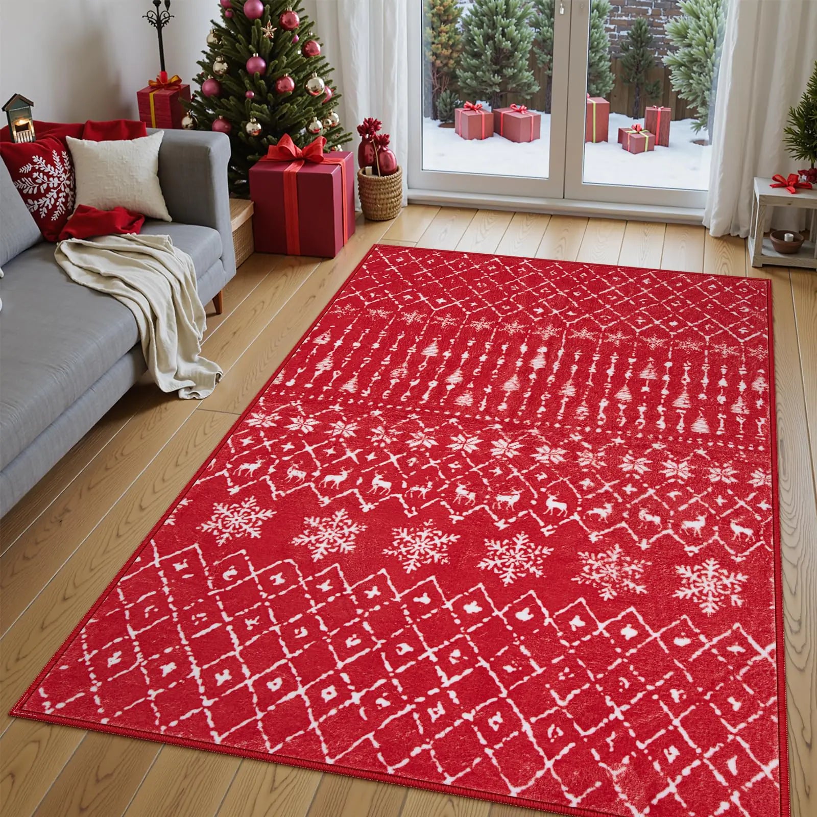 Velvety Moroccan Christmas Rug 3x5 - Red Non-Slip Area Throw