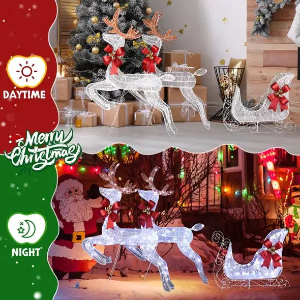 Festive Reindeer & Sleigh LED Set