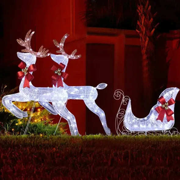 Festive Reindeer & Sleigh LED Set