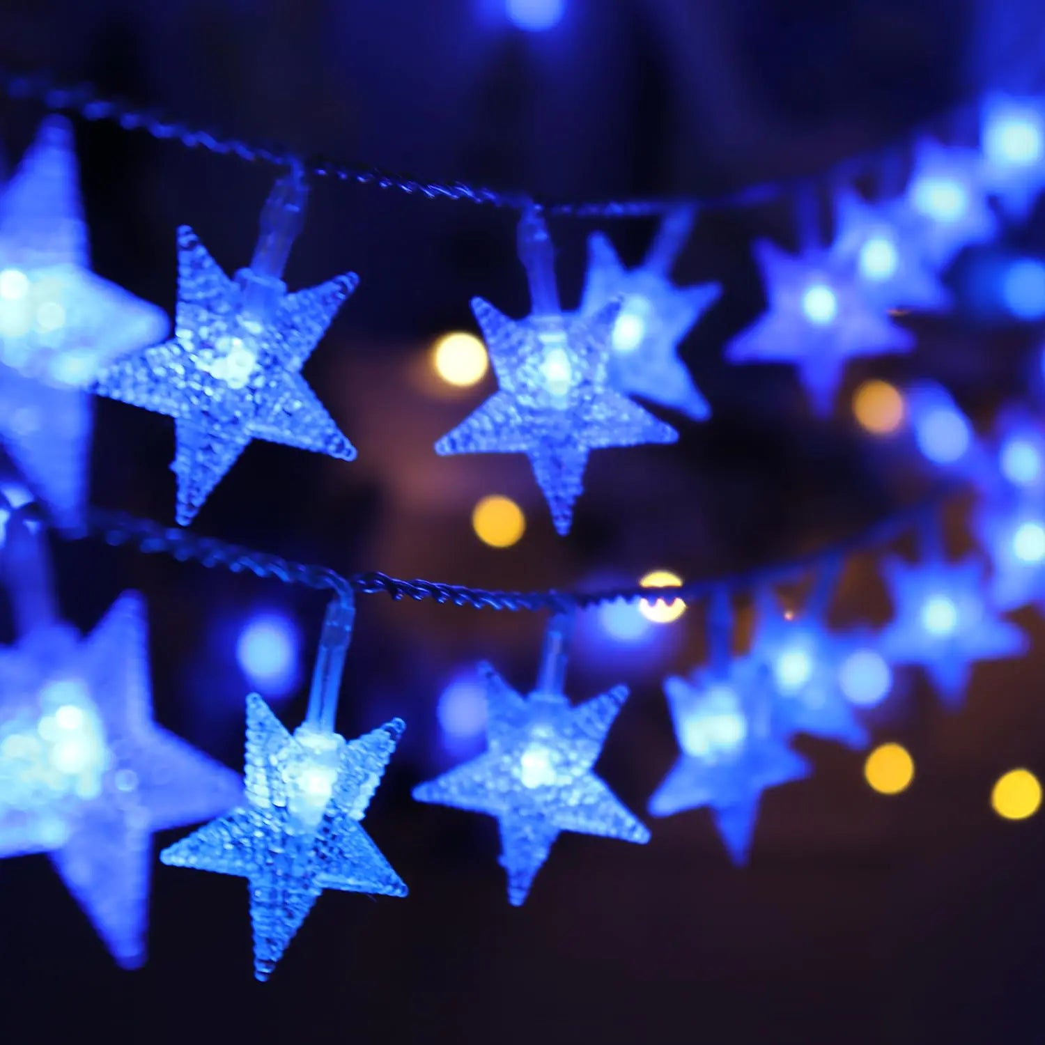 CESOF Blue Christmas Star String Lights Decorations 20 FT 40 LED Battery Operated Twinkle Lights Cute Hanging Star Fairy Light for Bedroom Room Car Party Home Indoor Outdoor Xmas Tree Decor