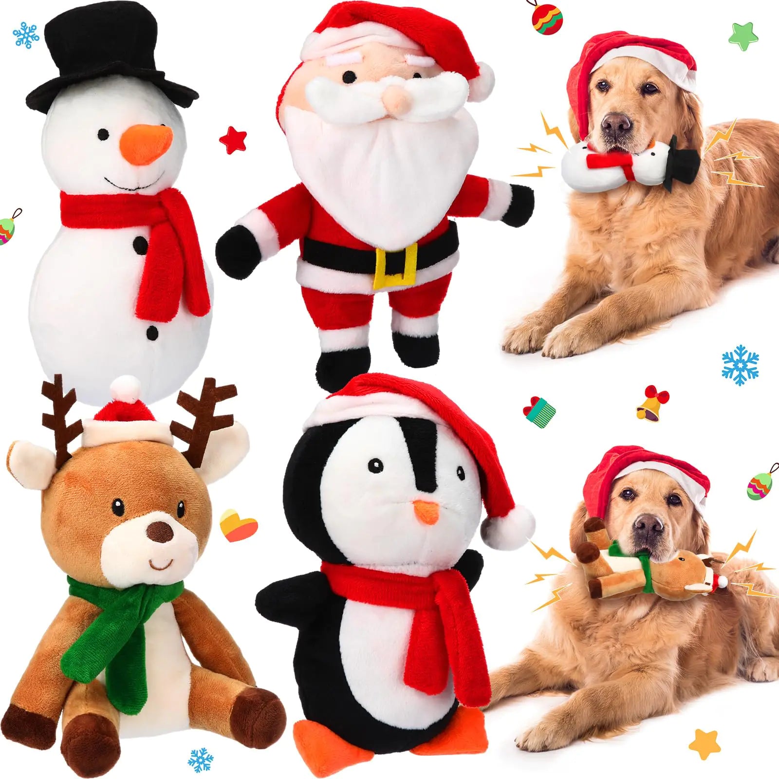 Festive Furry Friends 4-Pack Christmas Plush Dog Toys