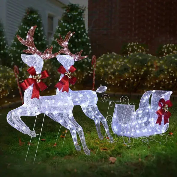 Festive Reindeer & Sleigh LED Set